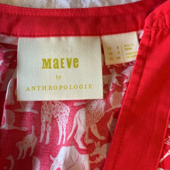 Maeve Anthropologie Tank Top Women 2 Red Safari Animal Sleeveless - Picture 6 of 7